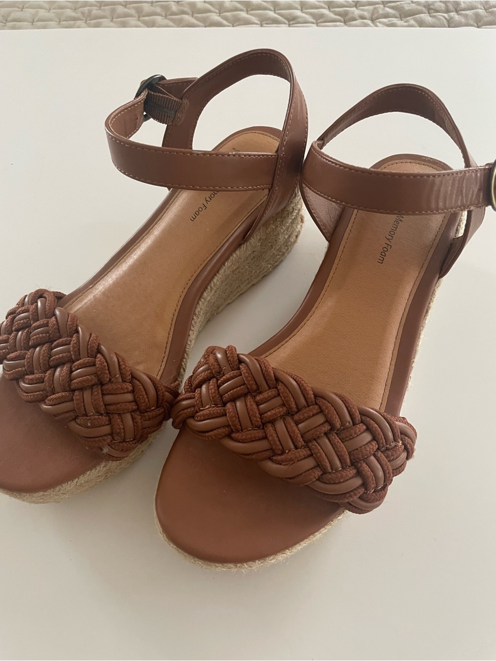 Time and Tru Braided Tan Espadrille Wedge Sandals - Women
